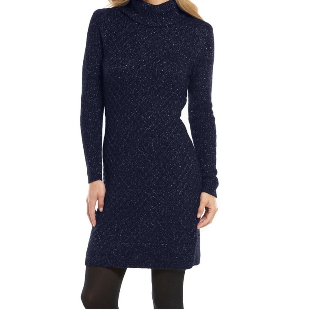 Apt.9 High Neck Sweater Dress with Lurex, Night Magic Color Size M